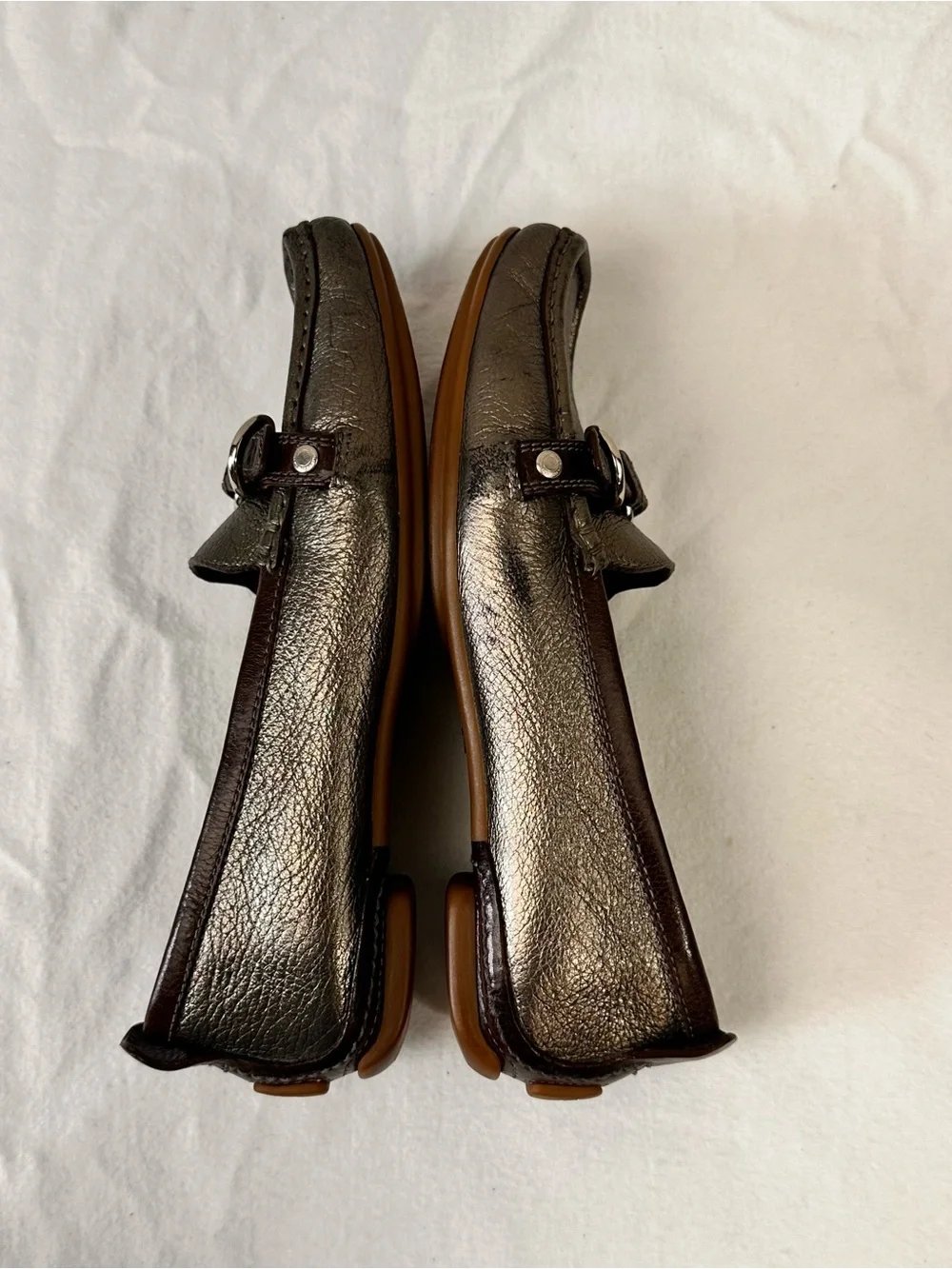 Coach Metallic Gray Leather Bit Loafers - Women's